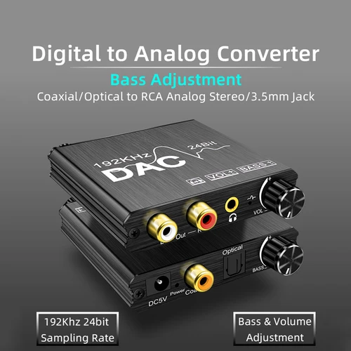 Imagen 2 del producto AIXXCO 192KHz Convertidor de audio digital a analógico DAC SPDIF Óptico a analógico L/R RCA, Toslink óptico a conector de 3,5 mm
