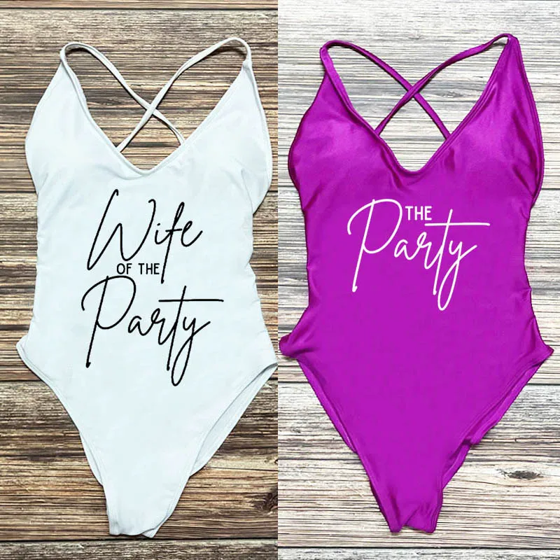 

Сексуальный мягкий цельный купальник WIFE OF THE PARTY, женский купальный костюм, лето для мальчишника, пляжная одежда, ropa de playa mujer