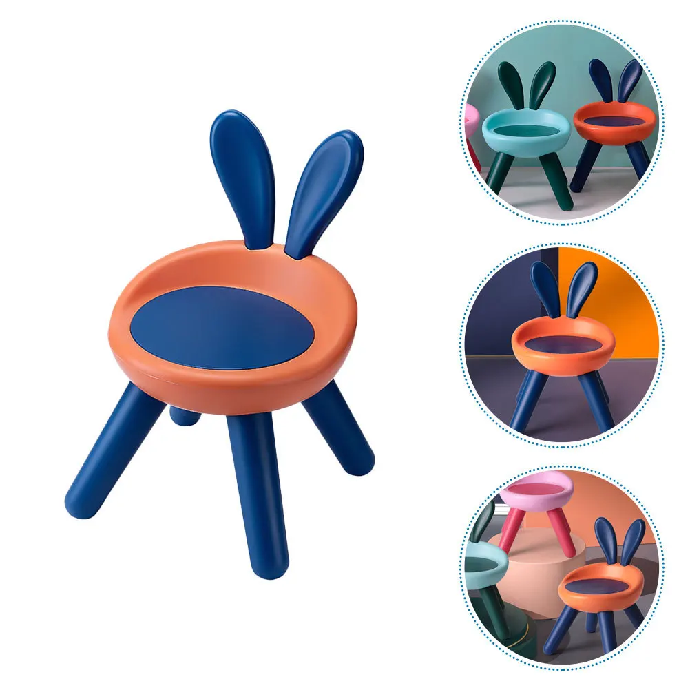 Back Chair with Rabbit Design Anti-Fall Sturdy Triangle Legs Lightweight Portable Plastic Stool for Home Garden