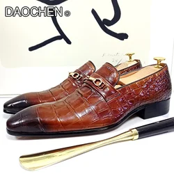 LUXURY BRAND MEN SHOES BROWN BLACK SLIP ON CASUAL MENS DRESS SHOES WEDDING OFFICE HORSEBIT GENUINE LEATHER LOAFERS MEN