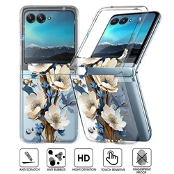 Floral Patterned Clear Case For Motorola Razr 50 40 Ultra Razr40 Razr50 Slim Shockproof Hard PC Transparent Folding Phone Cover