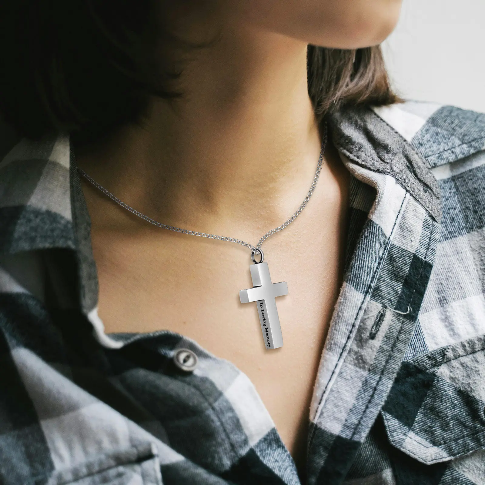 

Cremation Necklace for Ashes Cross Design Polished Titanium Steel Urn Necklace Memorial Jewelry for Men Women Cremation Jewelry