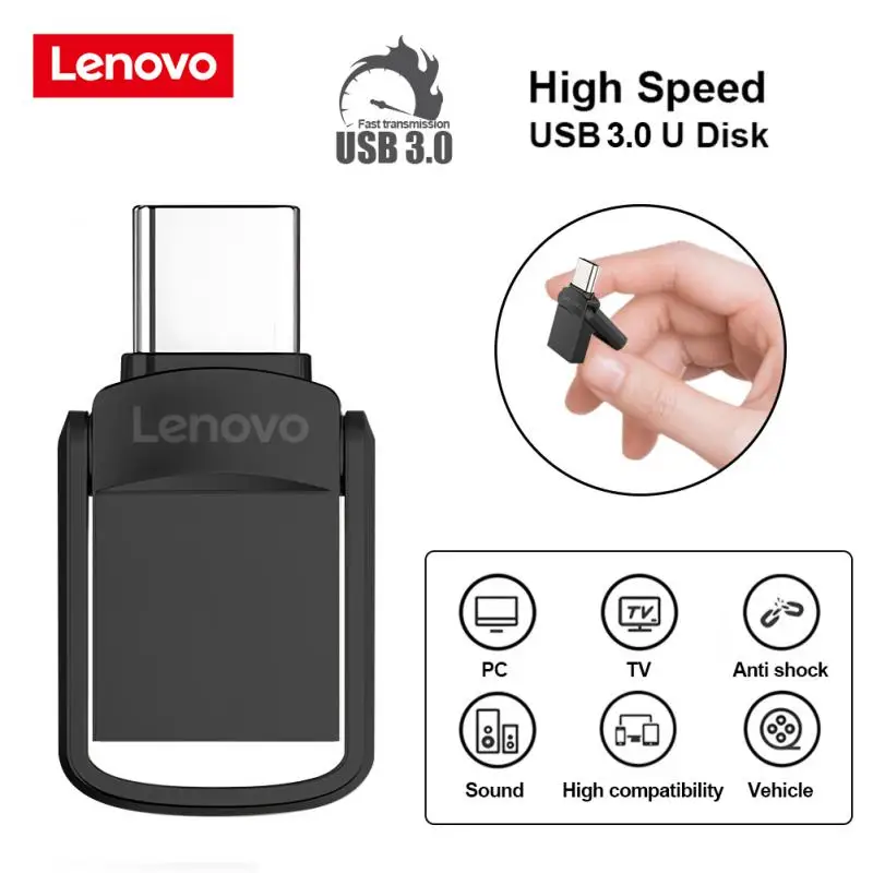 Lenovo Metal U Disk 2TB Portable Pen Drive 1TB High Speed USB 3.0 Type-C Interface Waterproof 1TB 512GB Memoria Usb Flash Disk