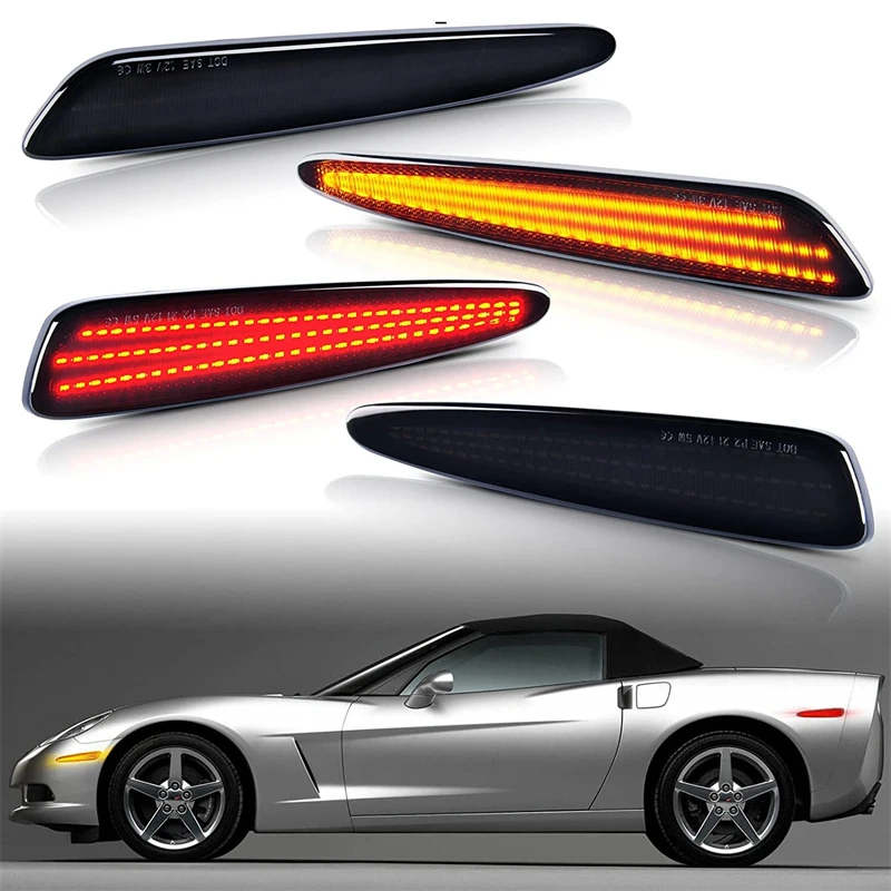 

4 шт. для 2005 2006 2007 2008 2009 2010 2011 2012 2013 Chevy Corvette C6 светодиодный боковой габаритный фонарь передний + задний янтарный красный свет