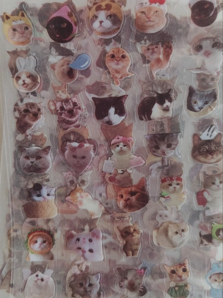 10 Adesivos de Gato com Laser, Desenhos Animados Translúcidos, Glitter, Impermeáveis, Engraçados, Material de Papelaria Fofo para Scrapbooking e Artesanato
