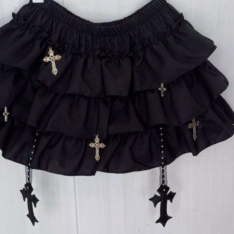 Falda corta estética Y2k para mujer, minifaldas Vintage con cruz bonita a la moda, ropa gótica Kawaii Chic Harajuku para mujer