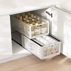 Folding Kitchen Storage Basket Pull-Out Seasoning Rack Cabinet Drawer Organizer Debris Storage Shelf for Kitchen Organizer