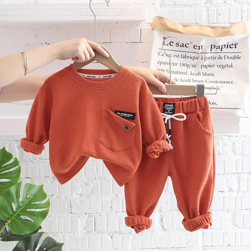 New Autumn Kids Girl Boys Clothing Infant Casual Sport Solid T Shirt Pants 2pcs/Set Kid Child Clothes Suits Cotton Tracksuits