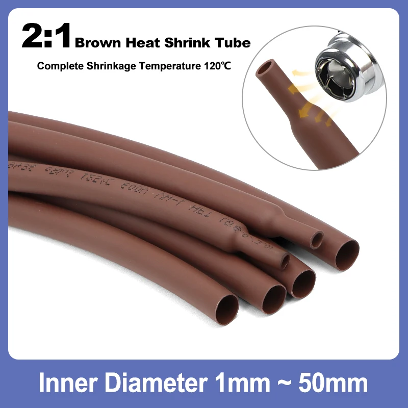 

1/2/5/10M 2:1 Heat Shrink Tube Brown Dia 1mm ~ 50mm Polyolefin Insulation Shrinking Sleeving Wire Cable Protector Sleeve Wrap