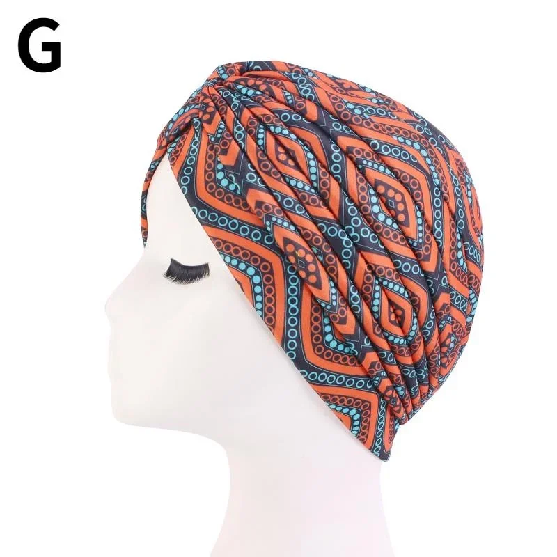 Women Print Flower Knot Cancer Ruffle Chemo Hat Beanie Scarf Turban Head Wrap Knitted Cap Hair Loss Accessories