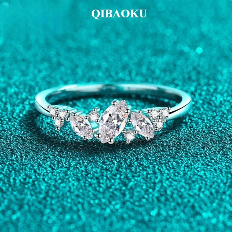 QIBAOKU 0.58cttw Marquise Weeding Moissanite Rings for Women Double Halo S925 Sterling Silver Half Eternity Band 2026