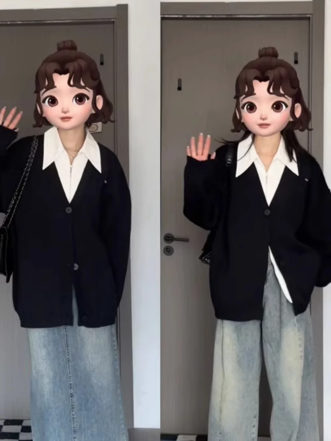 

plus Size Women's Black Long Sleeve Sweater Shirt Set Conceal Meat Look Slimming Style Korean Lazy Fashion Autumn New Arrival