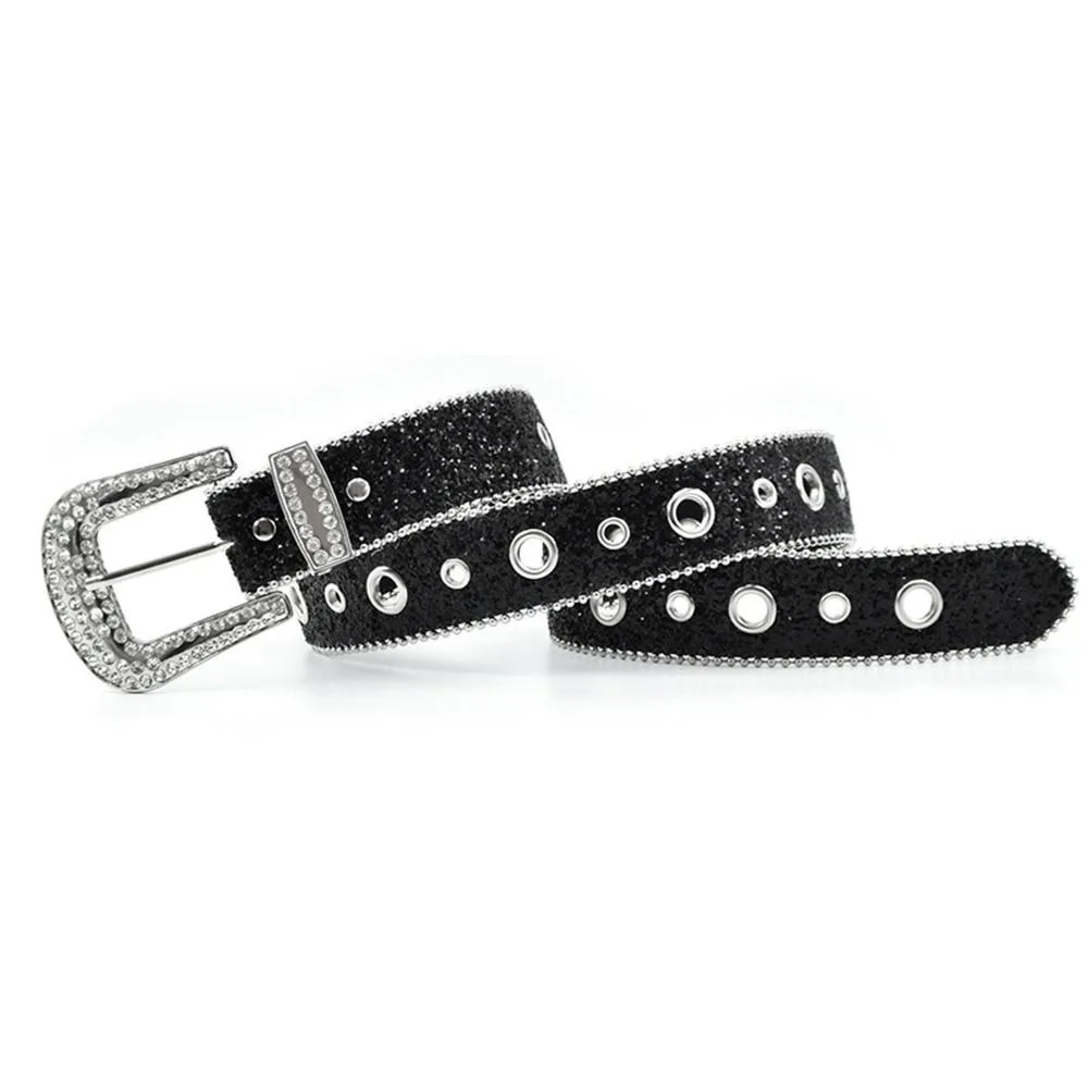 خمر الخرز تحدها لامعة حزام عريض Y2K بلون حجر الراين زنار الشرير نمط حزام مشبك المرأة حزام بولي PU حلية