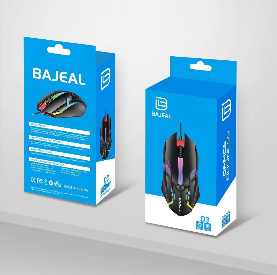 D3 LED Wired USB Gaming RGB Mouse for Desktops, Laptops and Notebooks - 7-color LED Mouse