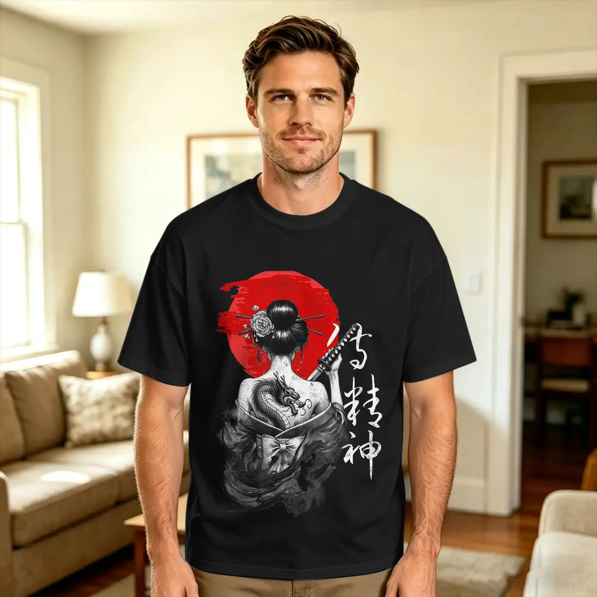 Samurai Warrior Japanese Bushido Katana Geisha T Shirt  Harajuku T Shirts Short Sleeves Streetwear Tops Summer Cotton  Clothing