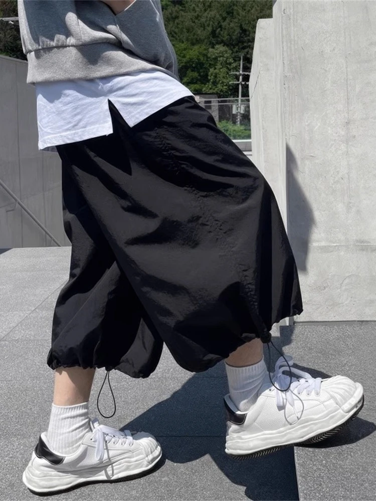 

Мужские летние модные повседневные брюки свободного кроя с широкими штанинами, длиной 7/8, с высокой талией и эластичным поясом, спортивные шорты