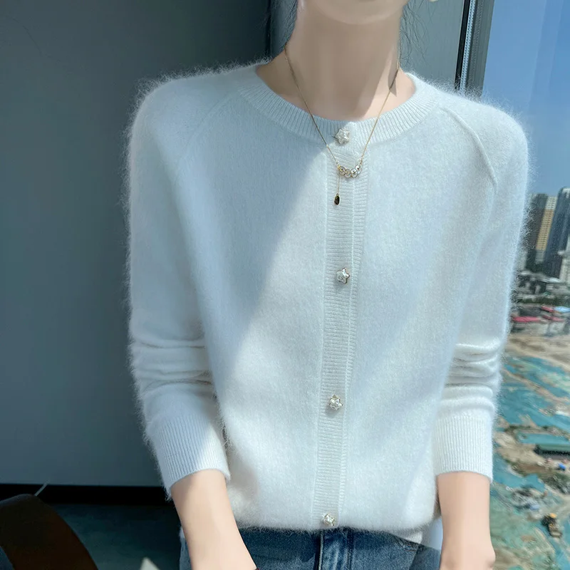 Cárdigan de punto de Cachemira de visón para mujer, suéter con cuello redondo, opciones multicolores holgadas a la moda para otoño e invierno, 100% nuevo producto