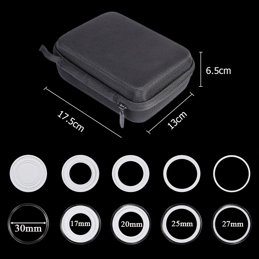 42Pcs Clear Collecting Coin Holder Capsule Box with Gaskets and Portable Zipped Bag for 17mm/20mm/25mm/27mm/30mm Coin Organizer