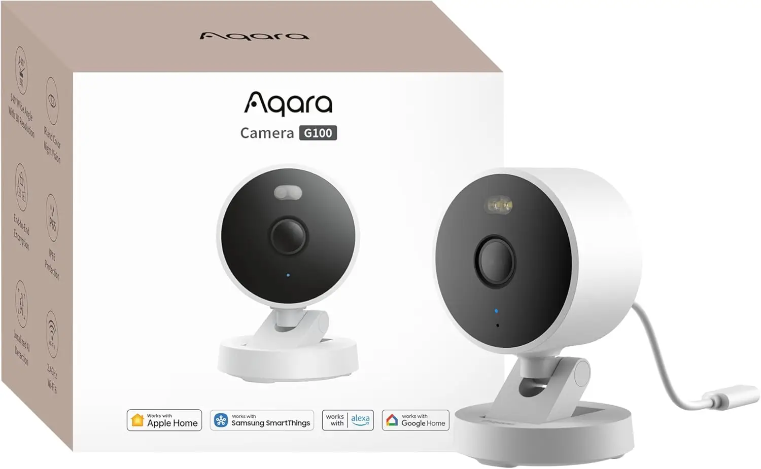 

2K-камера видеонаблюдения для помещений и улицы с поддержкой HomeKit, Alexa, Google, 140° ° FOV, Wi-Fi 6, обнаружение объектов с помощью ИИ, ночное видение с подсветкой