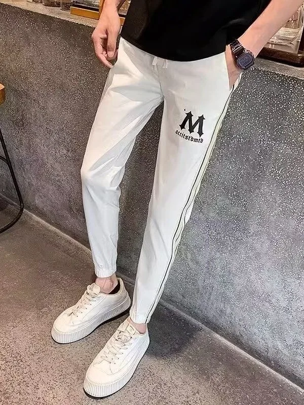 

Slim Fit Sport Pants Striped Nine Points Men's New Sle Faionable Versatile Harlan Pants Qui Dry Lightweight Summer Casu...