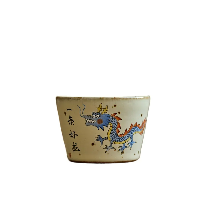 

Hand-painted dragon pattern teacup master cup Jingdezhen coarse pottery cartoon tea set single cup tea tasting cup retro tea