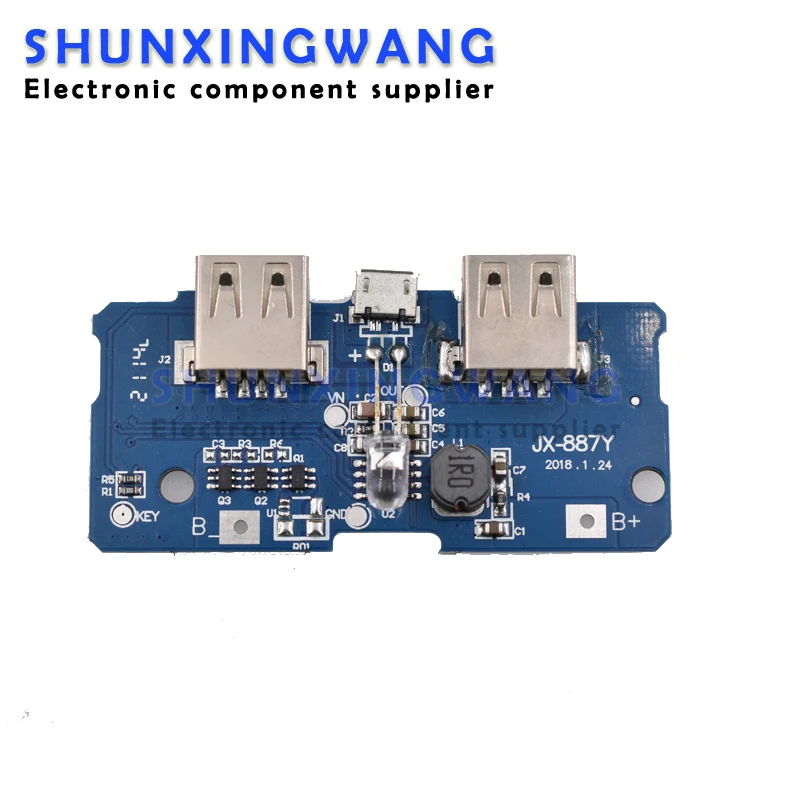 18650 Dual Micro USB 3.7V to 5V 2A Boost Mobile Power Bank DIY 18650 Lithium Battery Charger PCB Board Step Up Module With Led