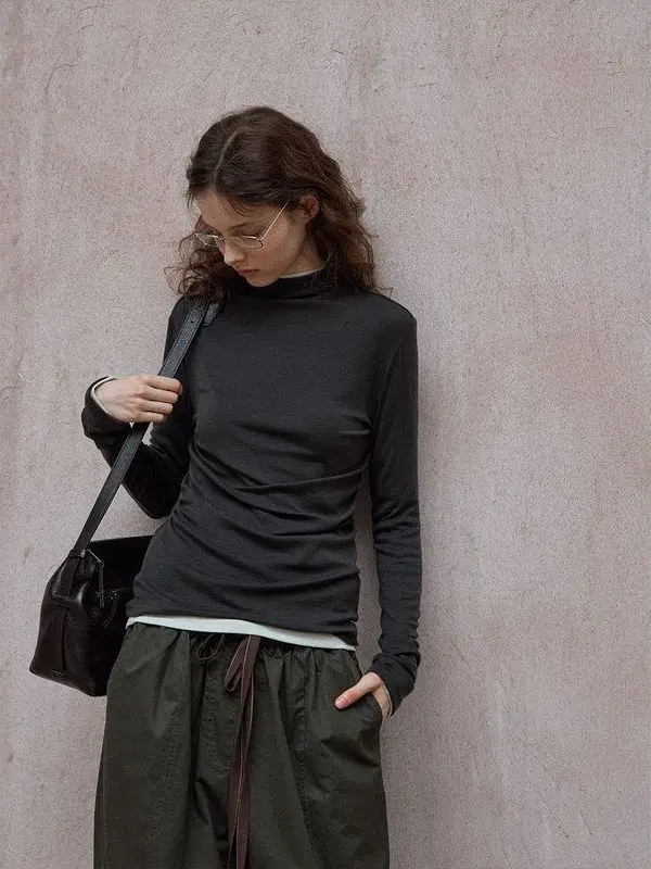 

Привет, сентябрь, осень, новая женская футболка Long Sve, изготовленная из лиоцелловой шерсти, свободная корейская офисная одежда