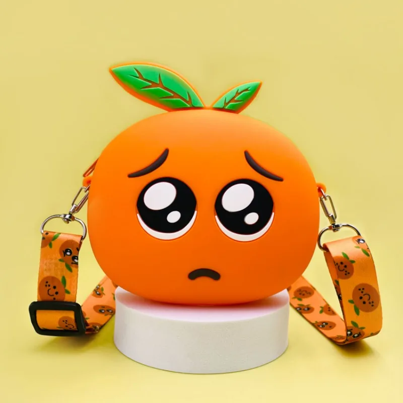 Korean Cartoon Fruit Kids Silicone Bags Cute Children Mini Messenger Bags for Girls Orange Kids Coin Purse Funny Shoulder Bag