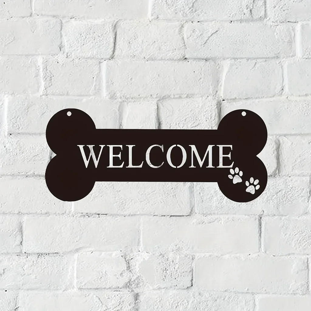 1pc Welcome Bone Dog Metal Wall Hanging Sign Cute Kawaii Home Decor Garden Office Yard Decoration Metal Unique Sculpture Statue