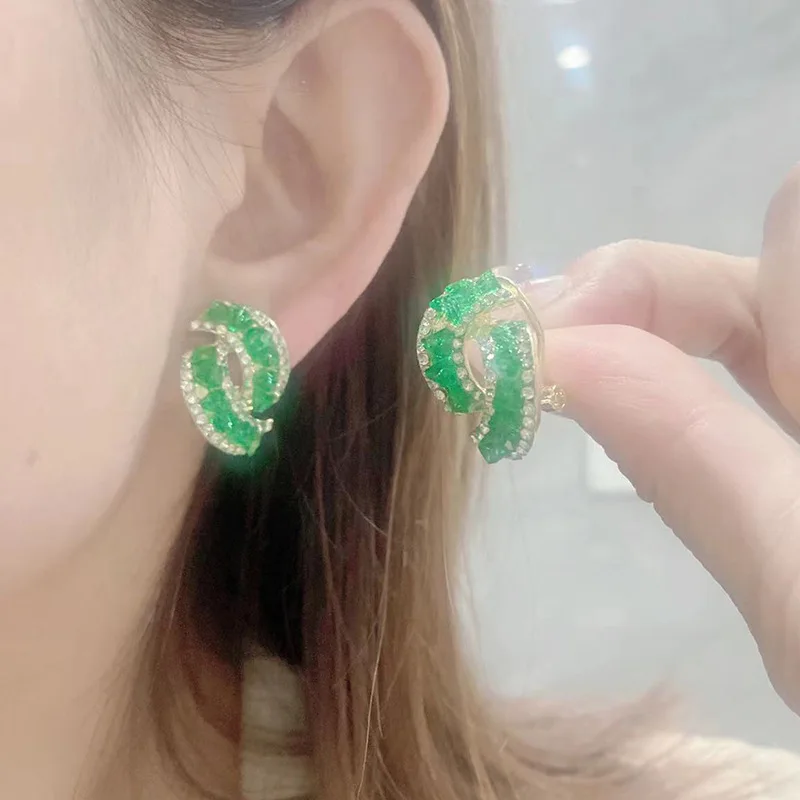 2023 New Sparkling Green Crystal Zirconia Earrings for Women Statement Stylish Accessory Party Jewelry Birthday Anniversary Gift