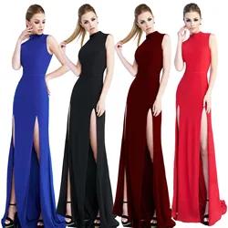 Amazon hot evening dress sleeveless stand-up collar long skirt summer new women's dress