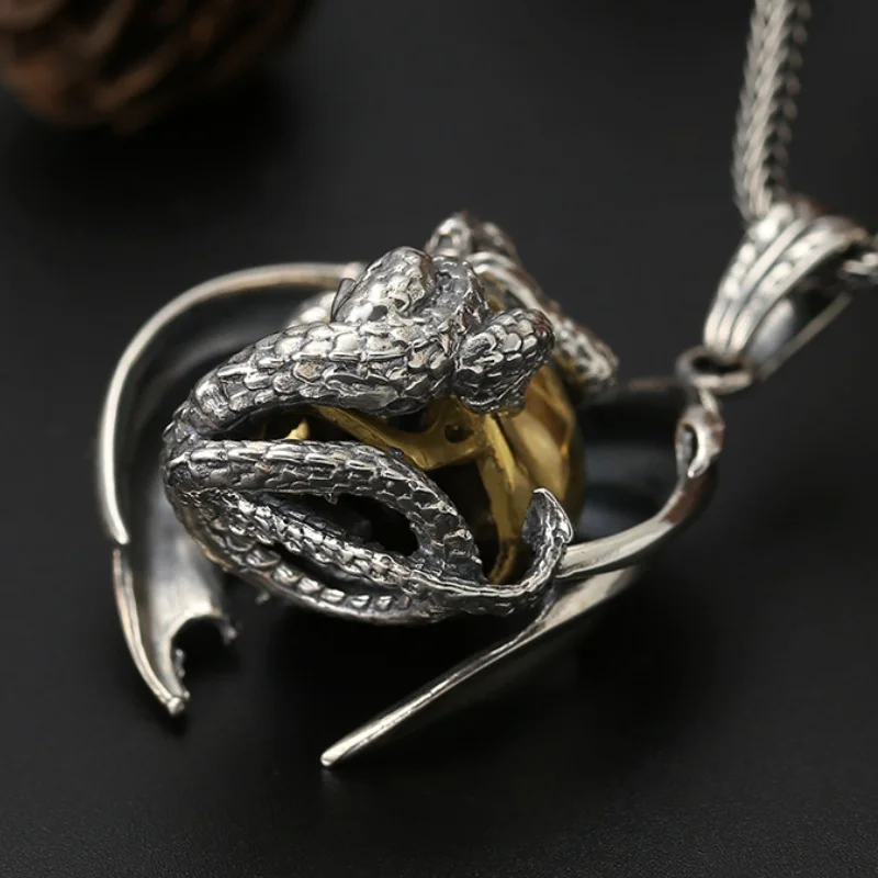 S925 Sterling Silver Charms Pendants for Women Men New Fashion Dark Dragon Wings Yellow Skull-Head Punk Jewelry Wholesale