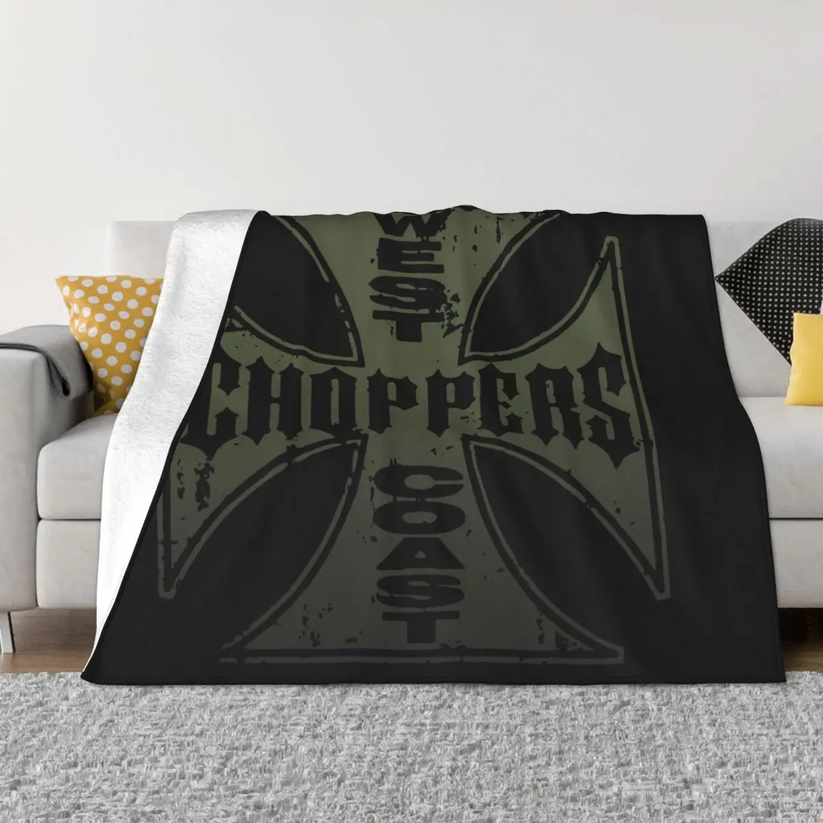 West Coast Chopper Iron Cross Blankets Fleece Super Soft Throw Blankets for Airplane Travel Bedspread