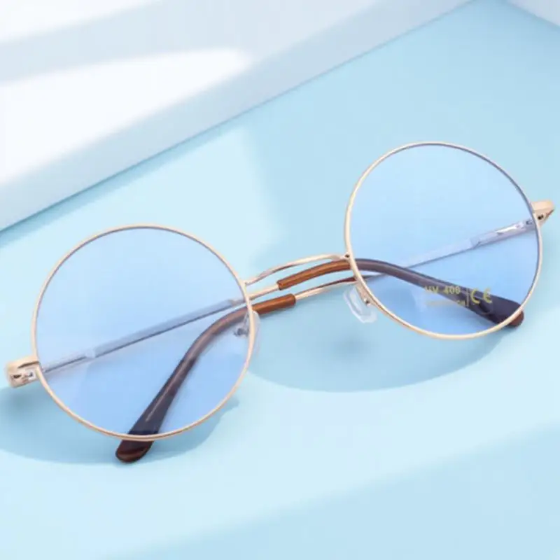 

Round Sunglasses Colored Oversized Uv400 Protection Retro Lightweight Frame Blue Lens Gold Metal Unisex Shades For Women