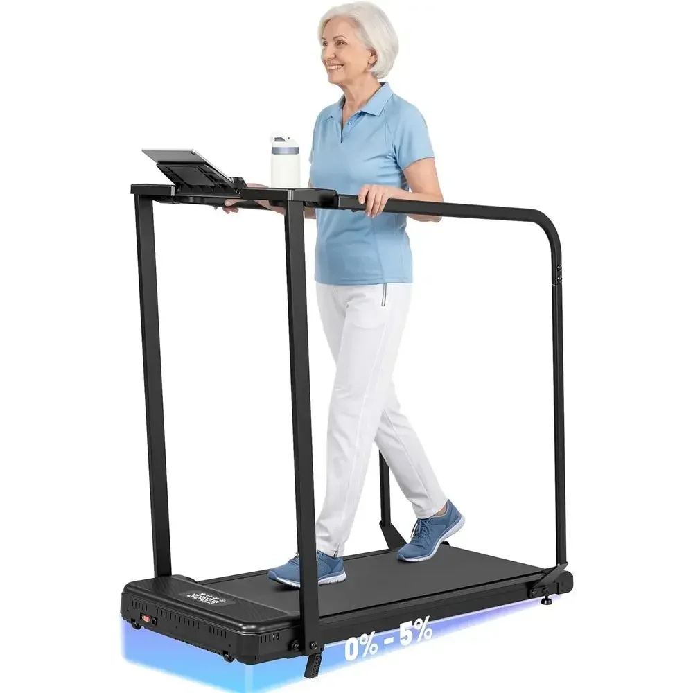 Compact Treadmill with Handrails, Incline, LED Display, Cup and Phone Holder