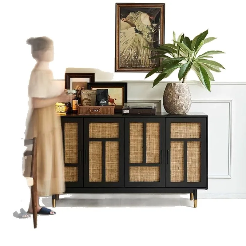 solid wood lockers, small household, rattan storage cabinets, kitchen cabinets, storage cabinets, retro dining side cabinets