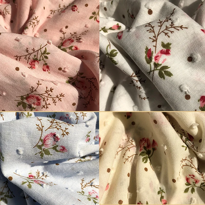 Tela de costura de algodón de verano de lunares pequeños de Jacquard fino fresco, producción de algodón de 145 CM de ancho de tela de vestir para niños