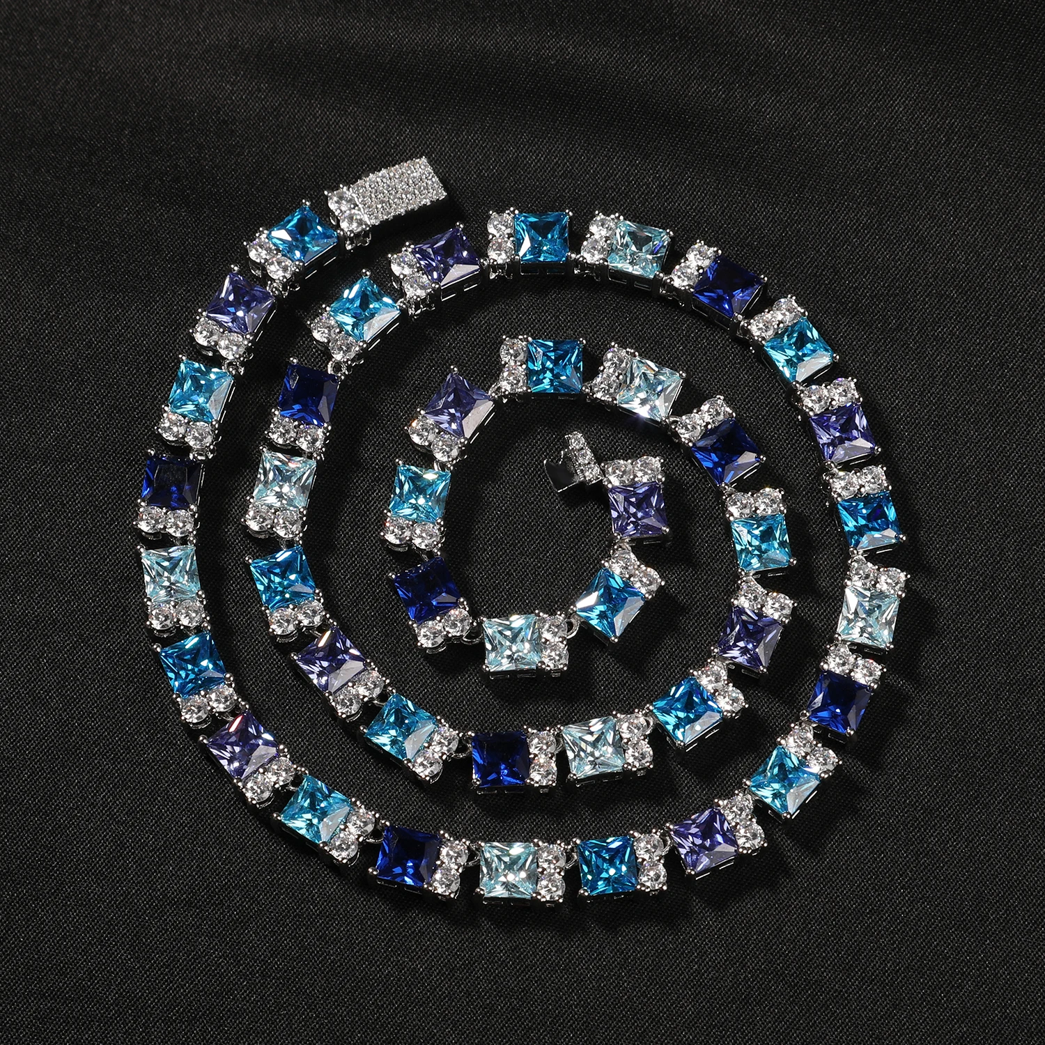 

Мужская теннисная цепочка UWIN Iced Out с сине-фиолетовым градиентом, квадратными фианитами, 7,5 мм, с микроинкрустацией цирконами, в стиле хип-хоп