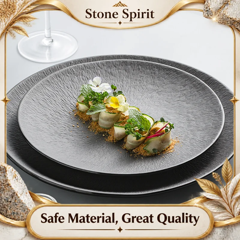 Restaurant Dishes, Round Frosted Ceramic Plates, Fruit Plates, Dessert Plates, Black and White Tableware, Utensils, Kitchenware