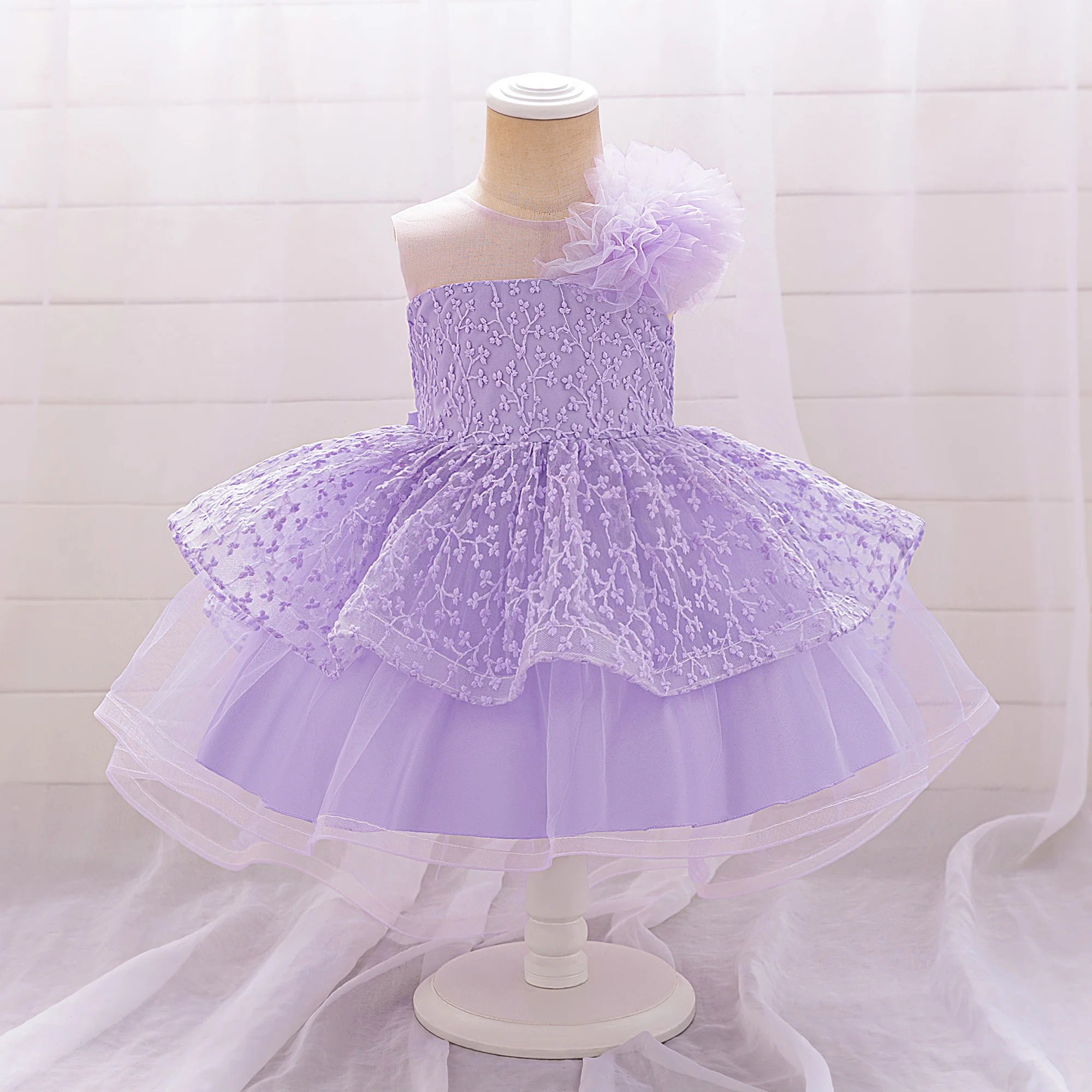 

Elegant Flower Baby Party Girl Dress Toddler Tulle Baptism 1st Birthday Princess Dress Girls Bow Wedding Bridesmaid Prom Costume