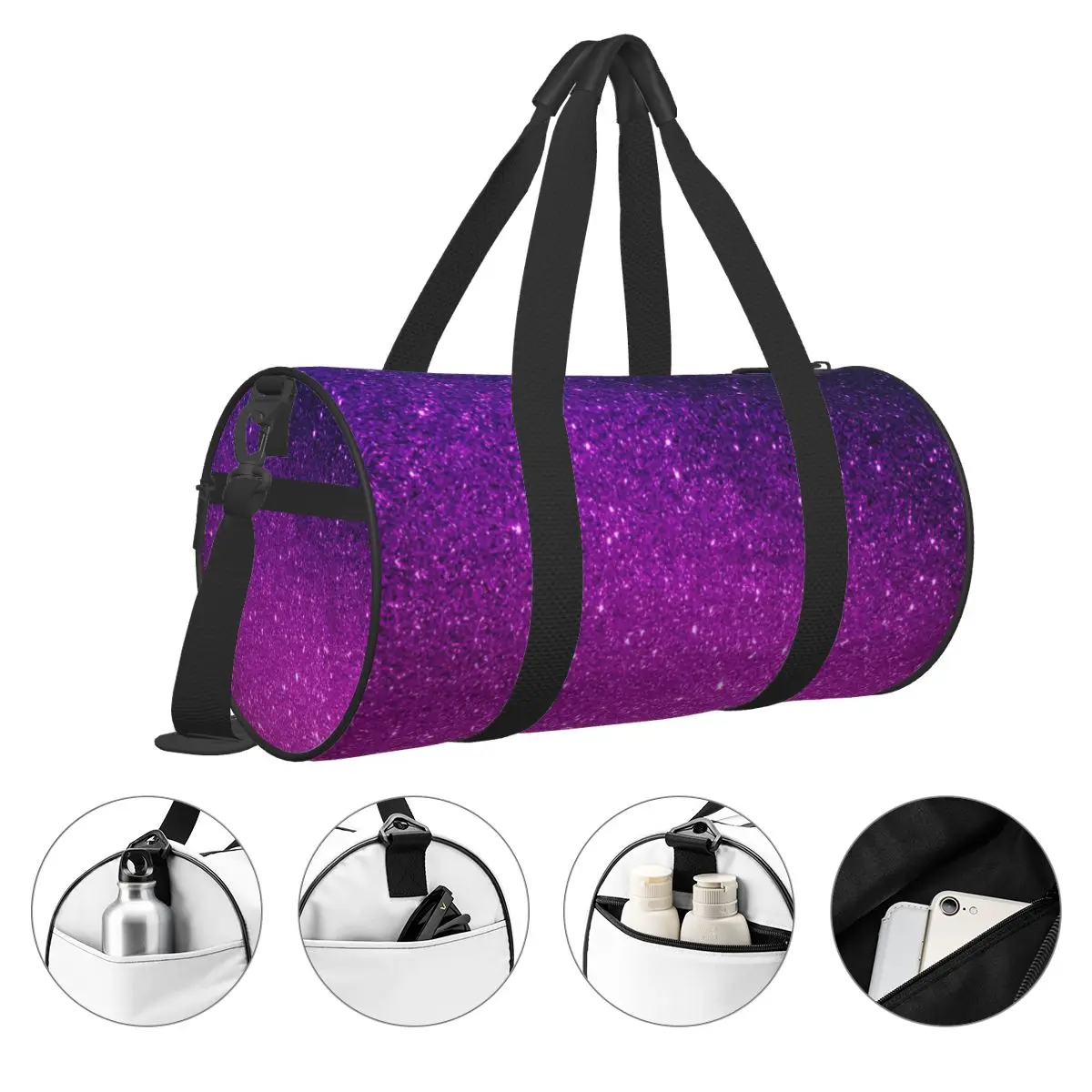 Borsa da palestra Borsa sportiva con stampa Ombre glitterata Accessori da palestra Borsa stampata Oxford da uomo viola magica Borsa da fitness per