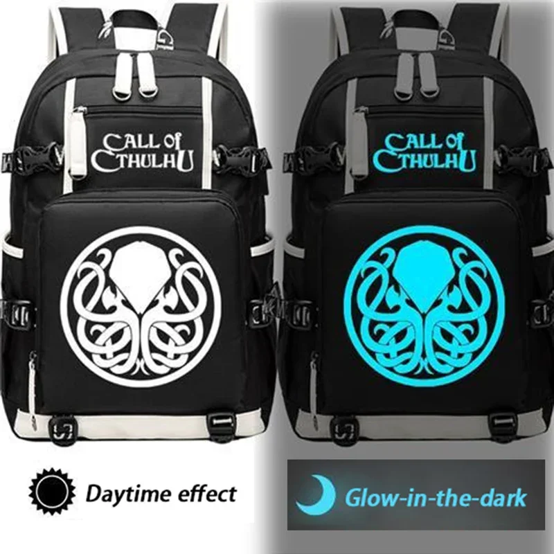

With USB Port, Glow-in-the-dark, Cosmic Horror Lovecraftian Black Grey Red Blue, Cthulhu Mythos School Bags Backpacks Girls Boys