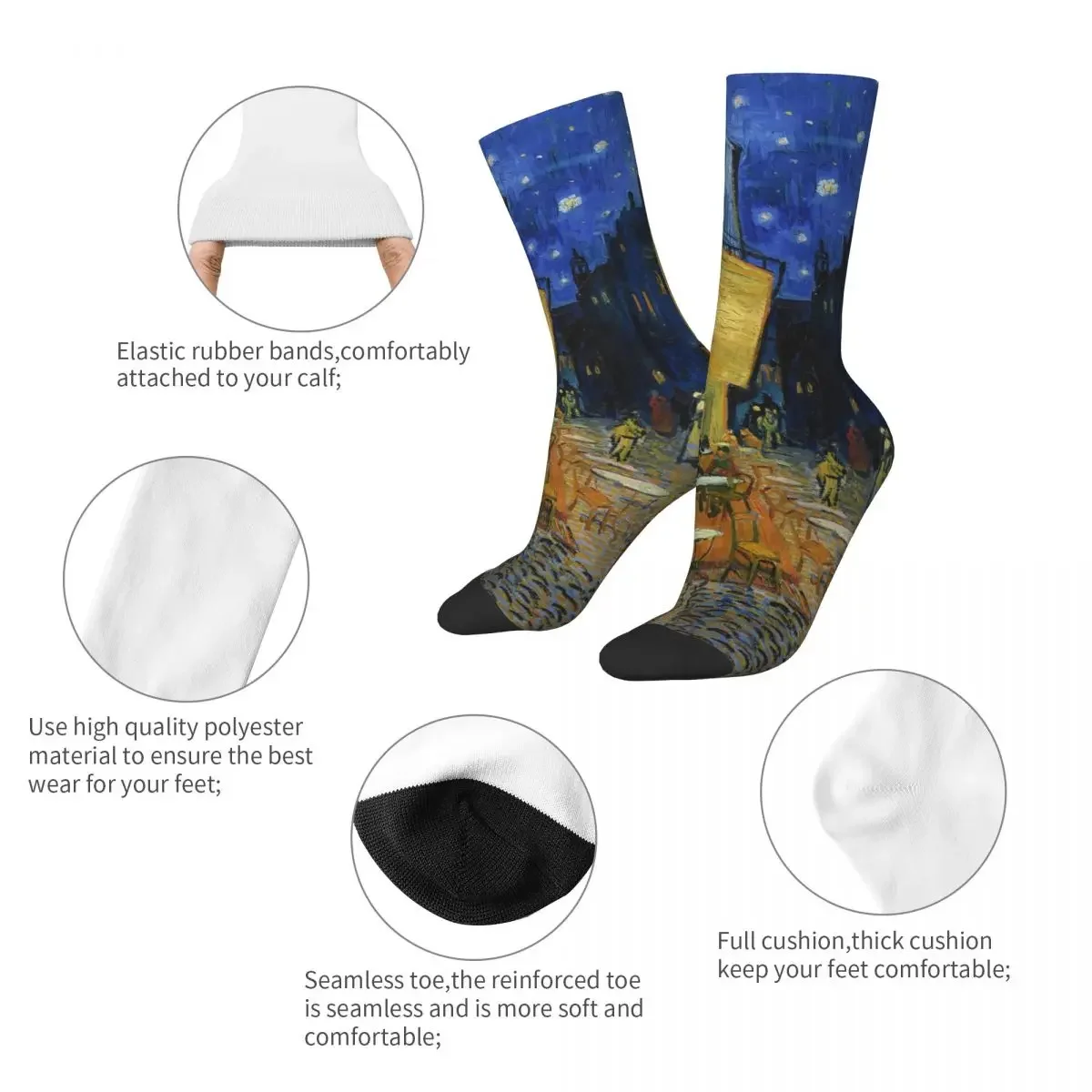 Colorful Van Gogh Art Cafe Terrace At Night Painting Basketball Novelty Street Style Crazy Socks Funny Socks for Unisex