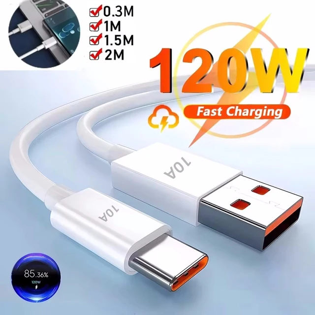 120W 10A kabel do szybkiego ładowania USB typu C dla Huawei P40 P30 honorowy przewód danych dla Xiaomi Redmi 13 OnePlus 0.3/1/1.5/2/3m