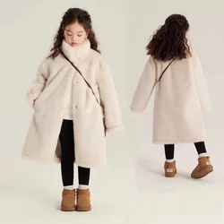 Teenager Plush Jackets Girls Thicken Warm Long Outerwear Kids Winter Fur Casual Coats Children 5-12 Years Turtleneck Clothing