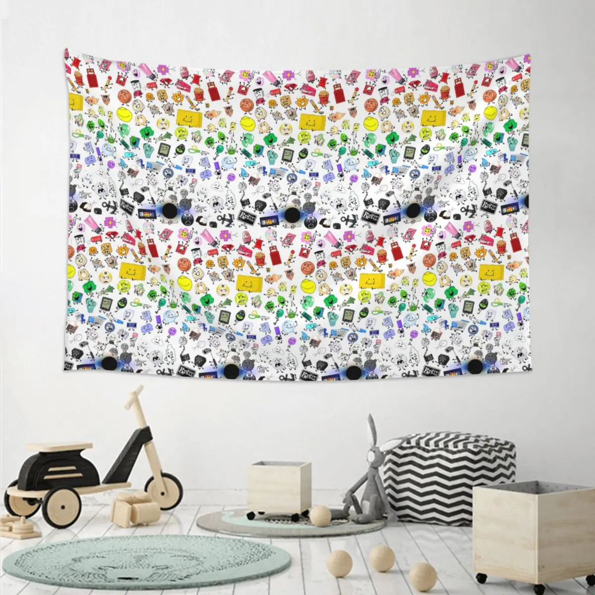 BFB And TPOT Full Cast BFDI Tapestry Hippie Wall Hanging Aesthetic Home Decoration Tapestries for Living Room Bedroom Dorm Room