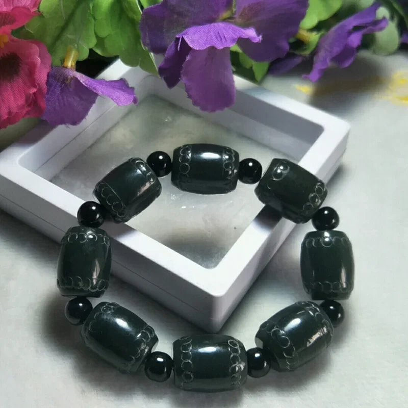 Natural Hetian Jade Bucklet bead Domineering Jade Bracelet Jewelry Lucky Auspicious Amulet Fine Jewelry Jade Bracelet