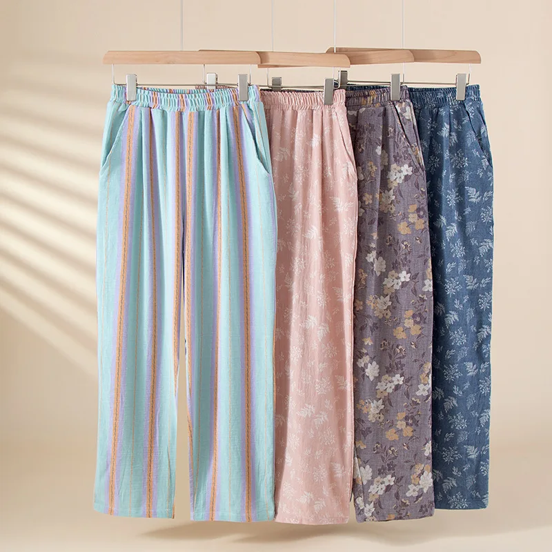

New Autumn Sleepwear 100% Cotton Pajamas Pants For Women Floral Lounge Pants For Home Soft Loose Sleeping Wear For Woman