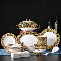 European Style Sets Plate 56 PCS Dinner set Plates and Dishes High-Quality Food Plates Bowls set