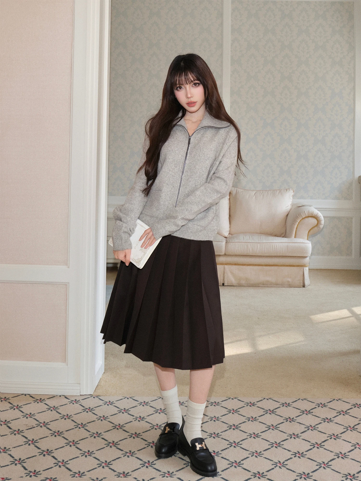 

MENT Women's Knitted Long Sve Coat Collar Loose Warmth Autumn Winter Open Cardigan Sle Comfortable Fce Outerwear